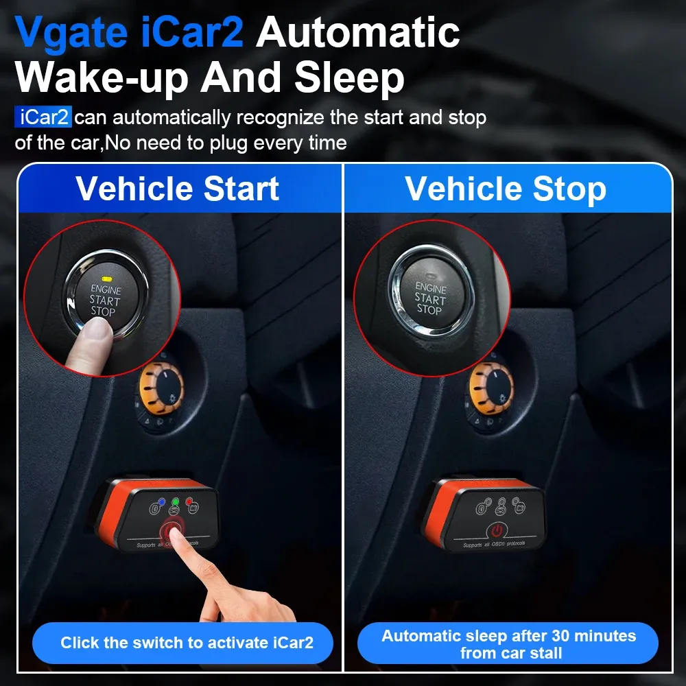 סורק OBD2 אלחוטי Vgate iCar2 לאבחון רכב חכם