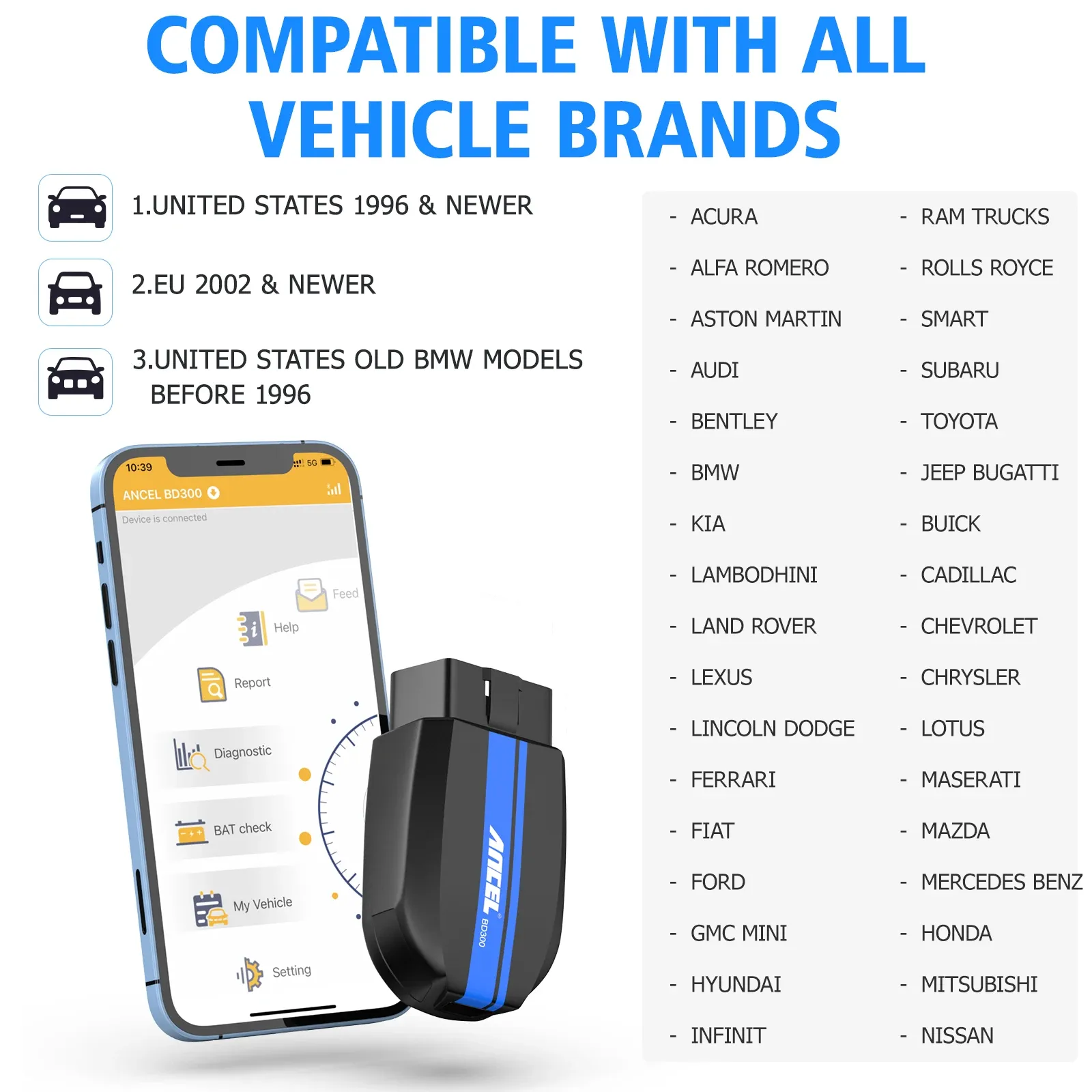 סורק אבחון ANCEL BD300 לב.מ.וו עם קידוד מזרקים ואיפוס מערכות