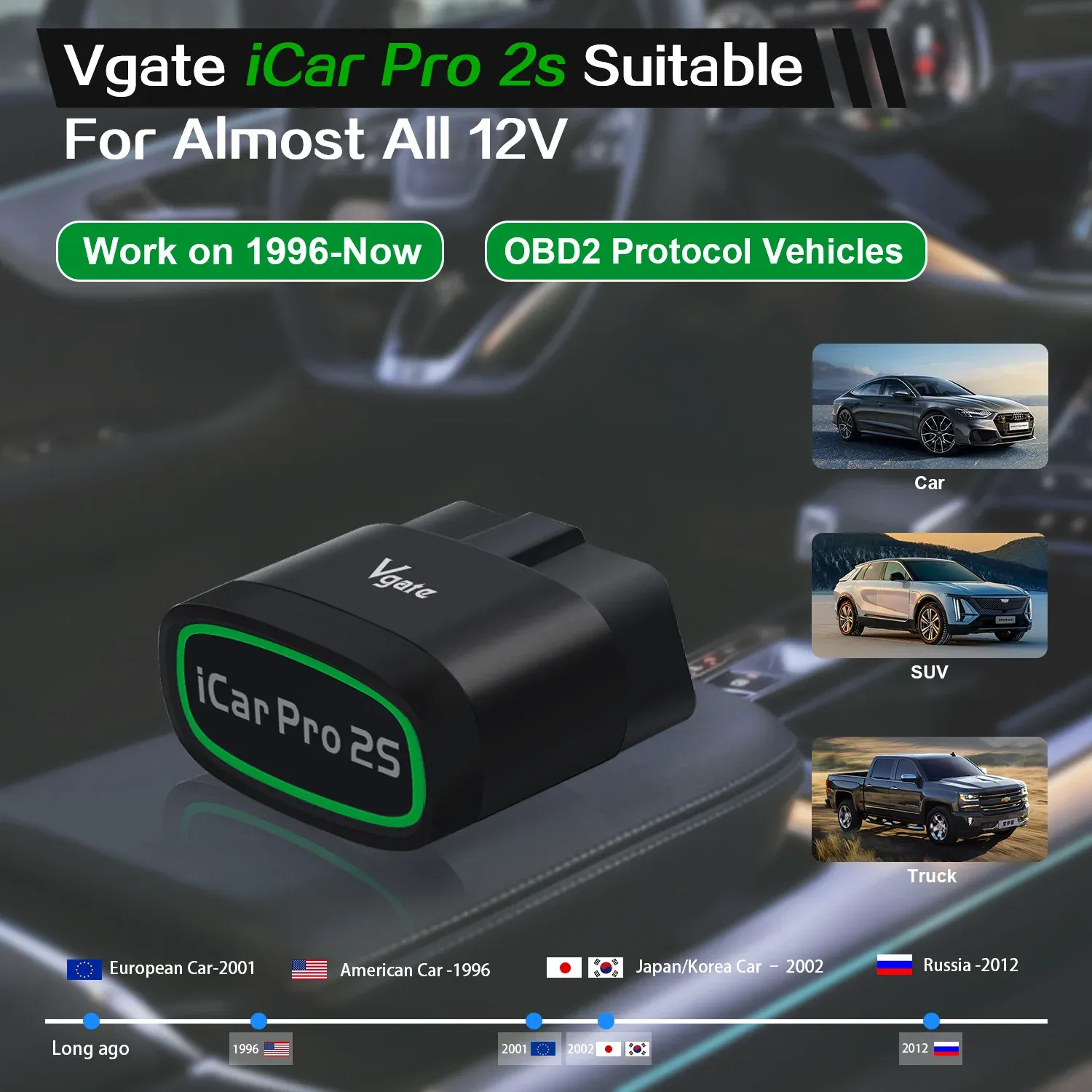 מתאם אבחון OBD2 Bluetooth 5.3 Vgate iCar Pro 2S לרכב
