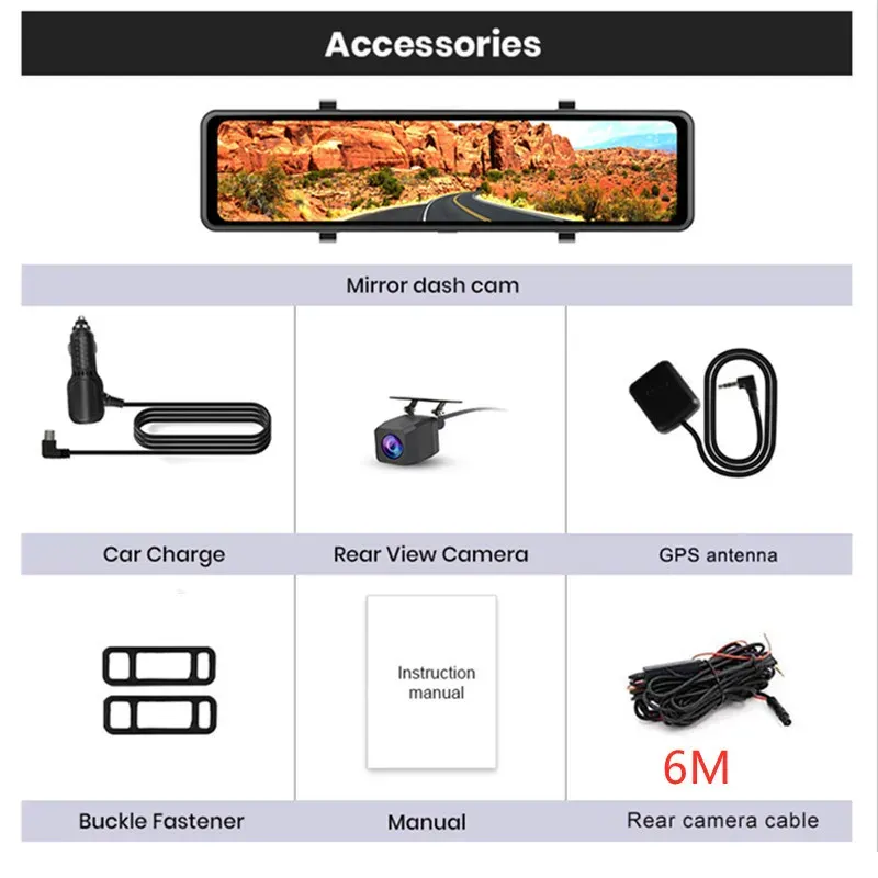 מראת דרך 11.26 אינץ׳ 4K עם מצלמה כפולה, Wi‑Fi ו‑GPS