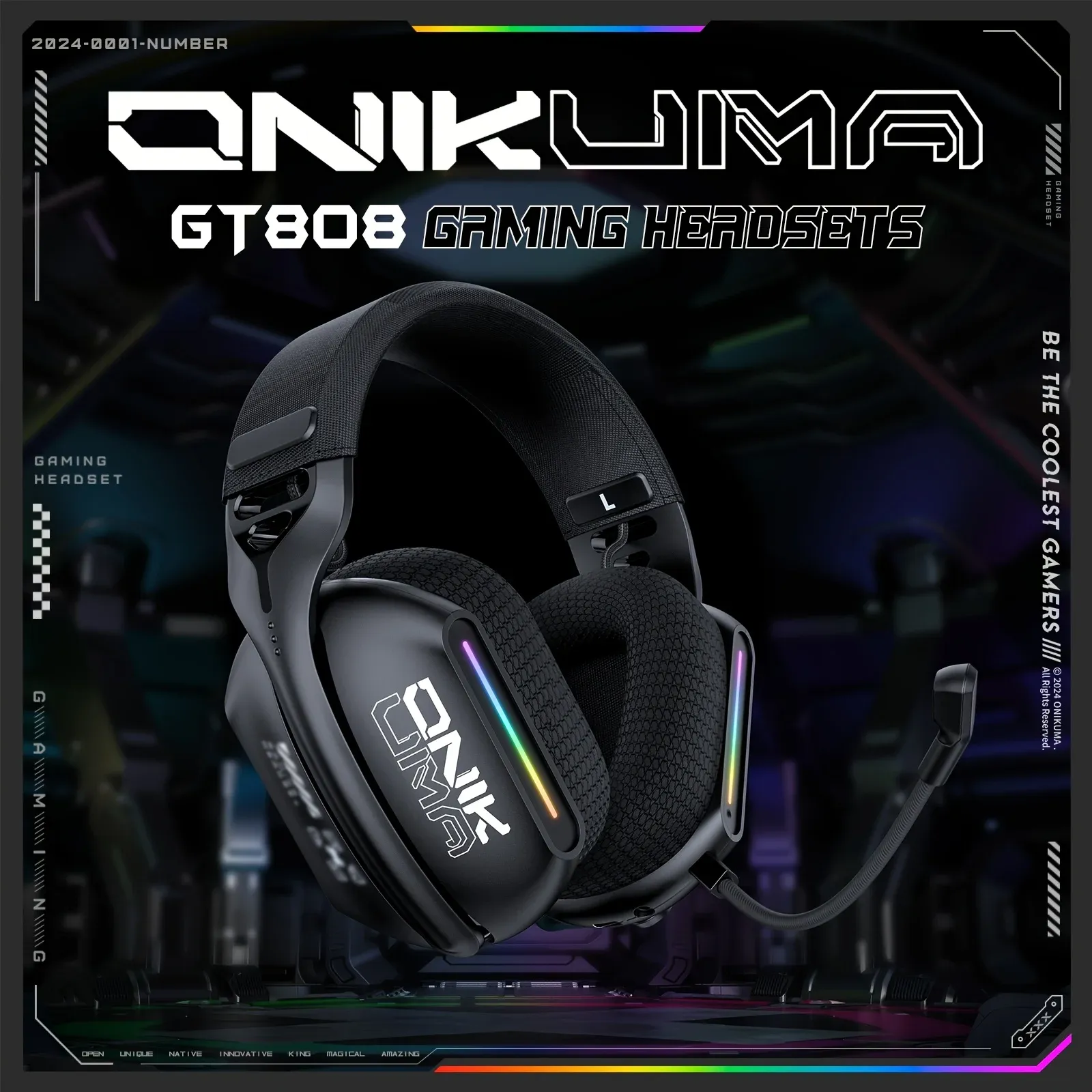 אוזניית גיימינג אלחוטית ONIKUMA GT808 עם חיבור 2.4GHz ומיקרופון RGB