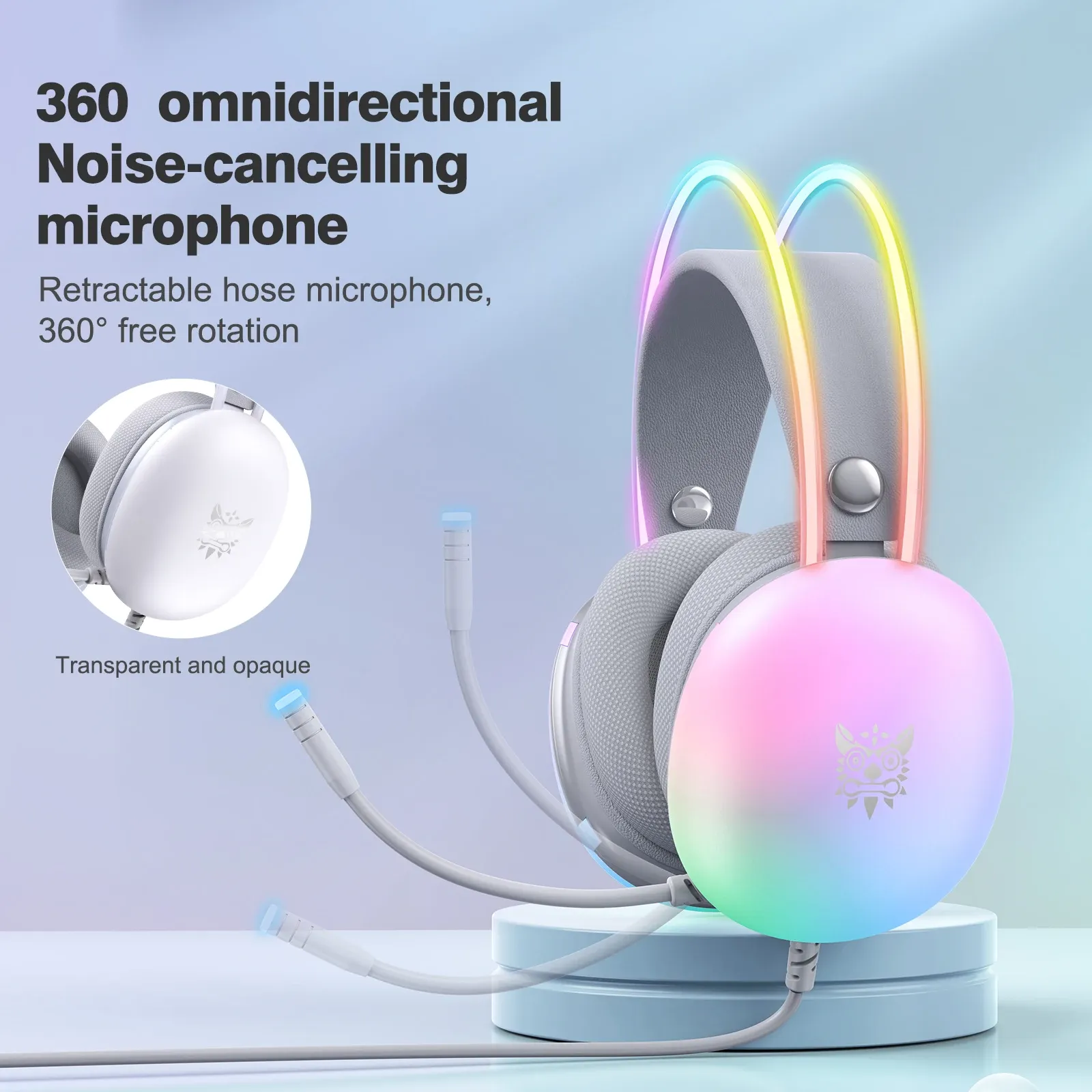 אוזניות גיימינג חוטיות ONIKUMA עם תאורת RGB מלאה ומיקרופון