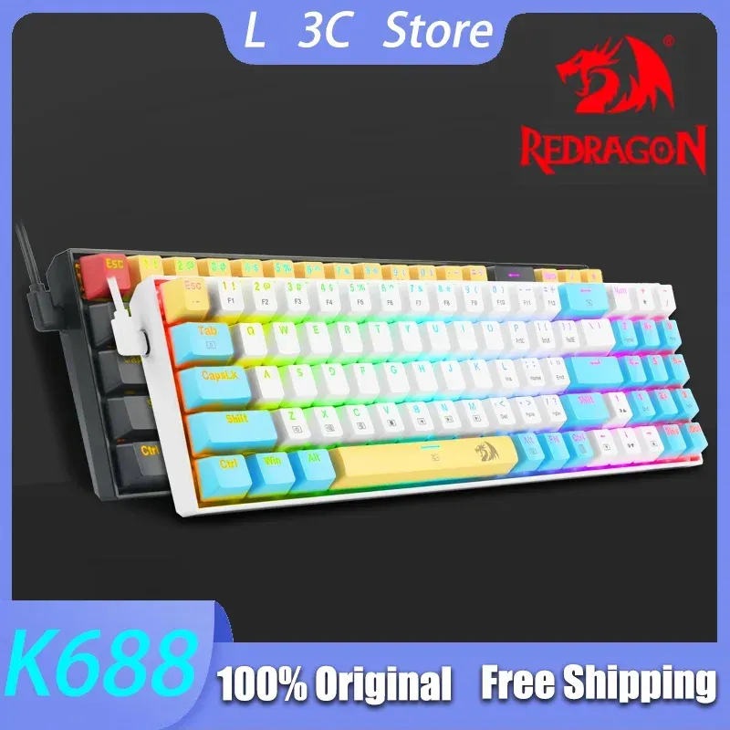 מקלדת מכנית קומפקטית REDRAGON K688 עם חיבור USB‑C והחלפת סוויצ'ים