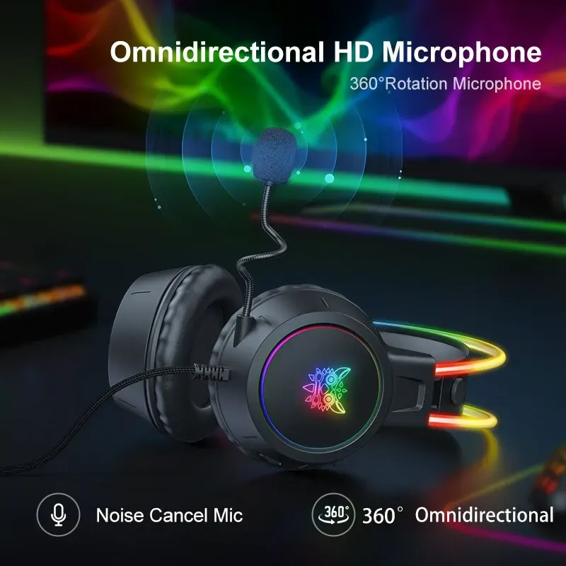אוזניות גיימינג חוטיות ONIKUMA X15 Pro עם תאורת RGB ומיקרופון