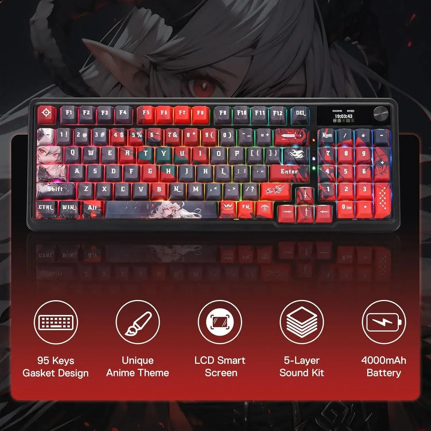 מקלדת גיימינג מכנית אלחוטית REDRAGON K719 PRO עם מסך חכם וגלגלת