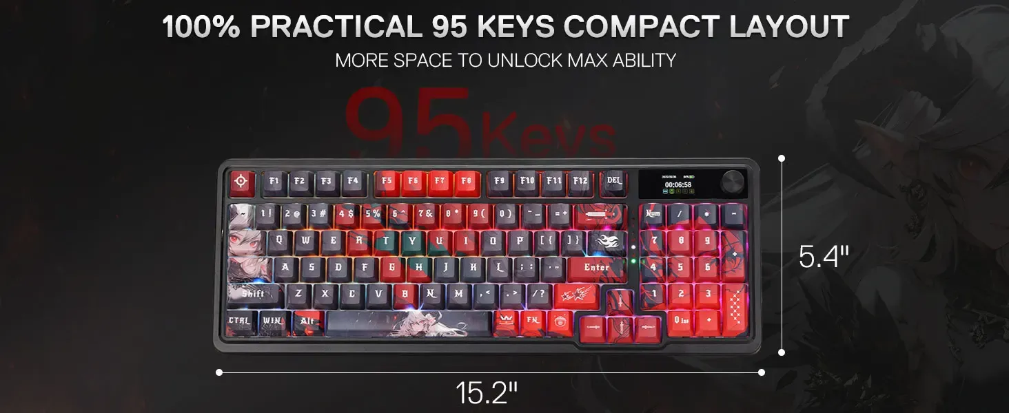 מקלדת גיימינג מכנית אלחוטית REDRAGON K719 PRO עם מסך חכם וגלגלת