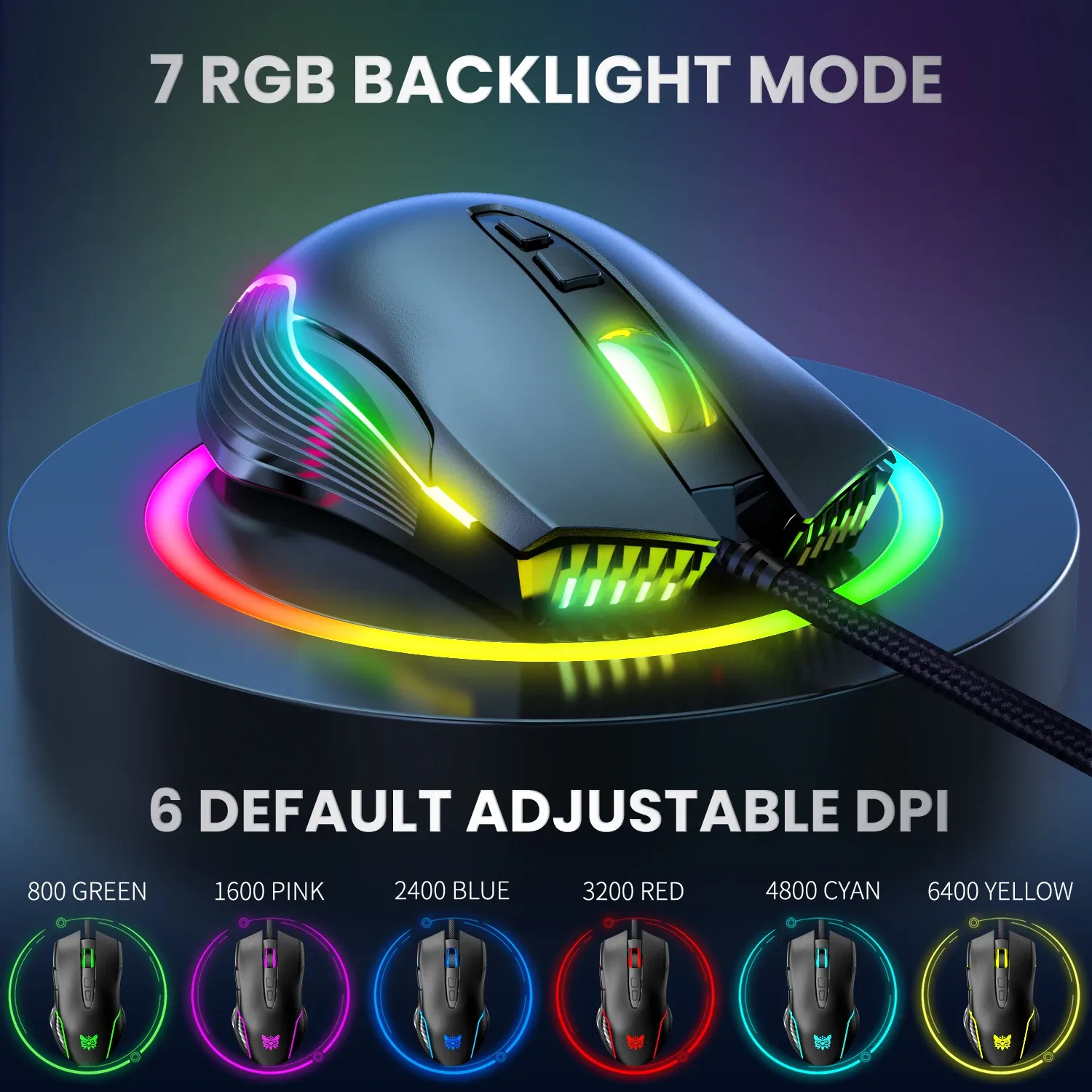 עכבר גיימינג חוטי ONIKUMA CW905 עם 7 כפתורים ותאורת RGB
