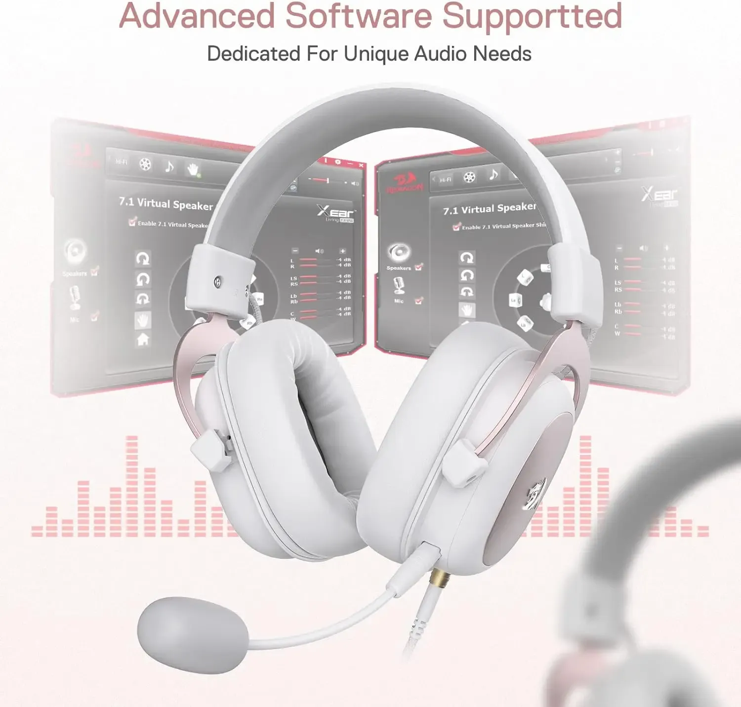 אוזניות גיימינג חוטיות Redragon H510 Zeus White עם סראונד 7.1