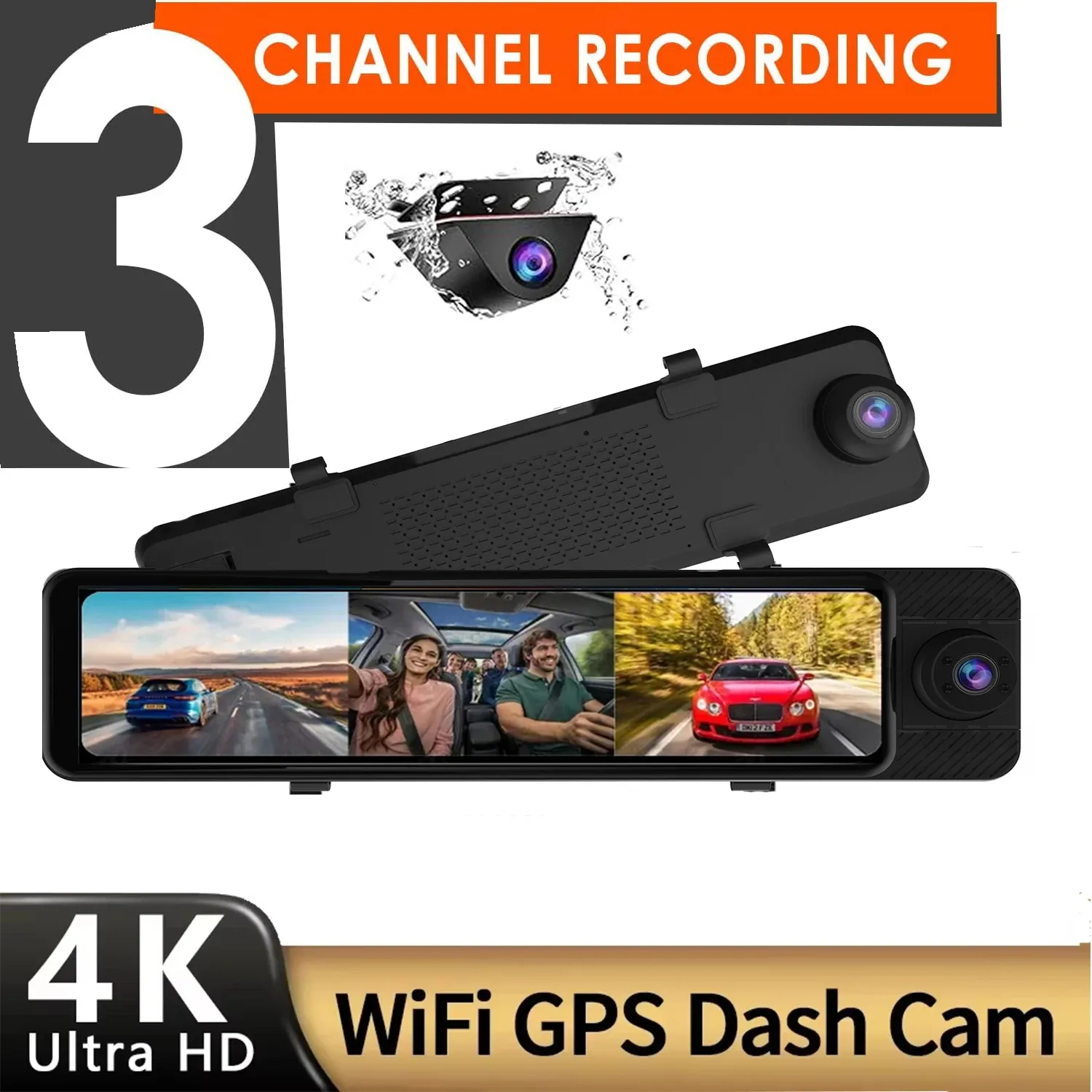 מראת דרך 11.3 אינץ׳ עם שלוש מצלמות, GPS וחניה 24/7