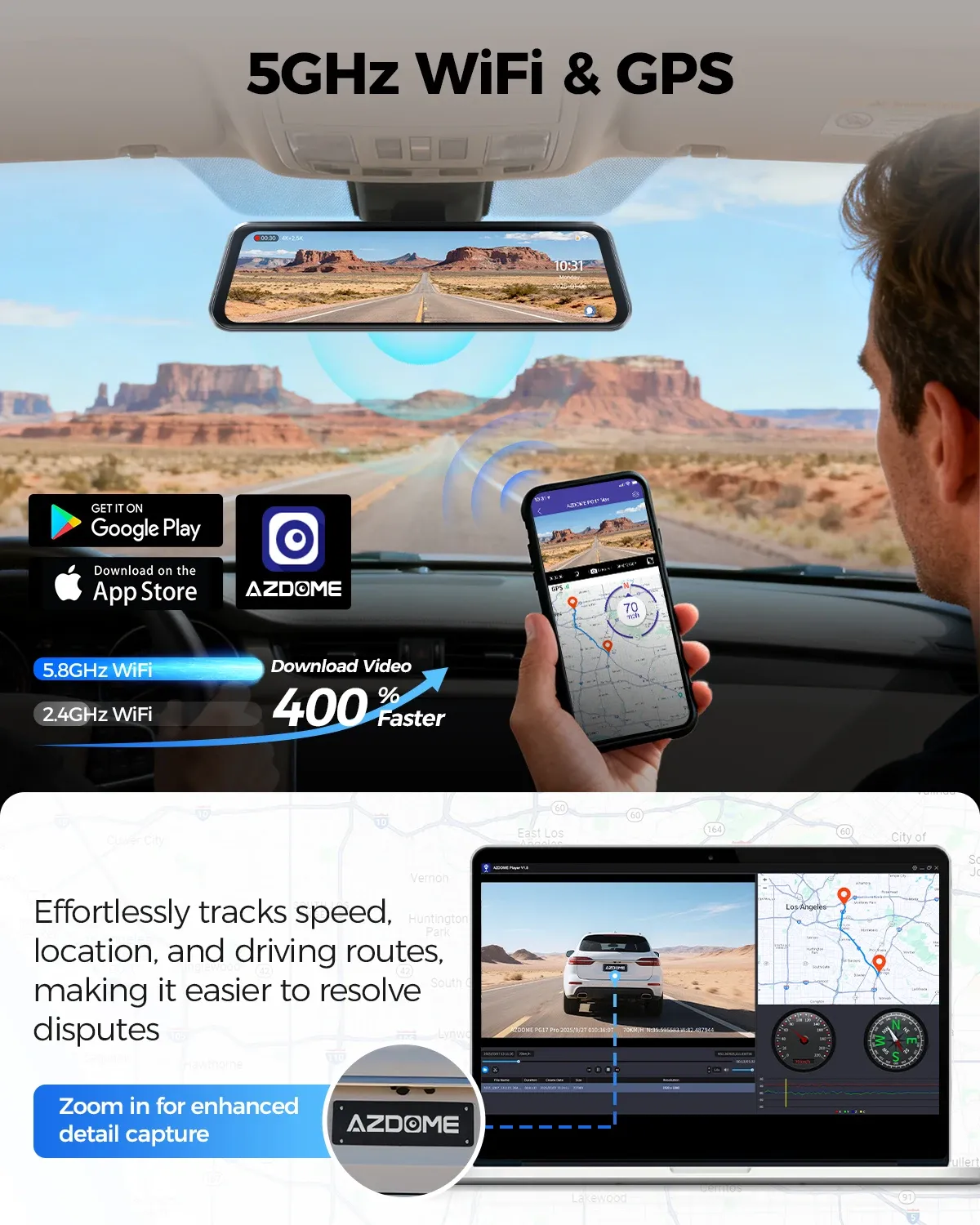 AZDOME PG17 Pro מראת דרך 4K עם מסך מגע 12 אינץ׳
