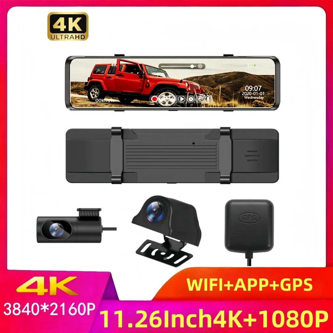 מראת דרך חכמה 11.26 אינץ׳ עם 4K, GPS ואפליקציה