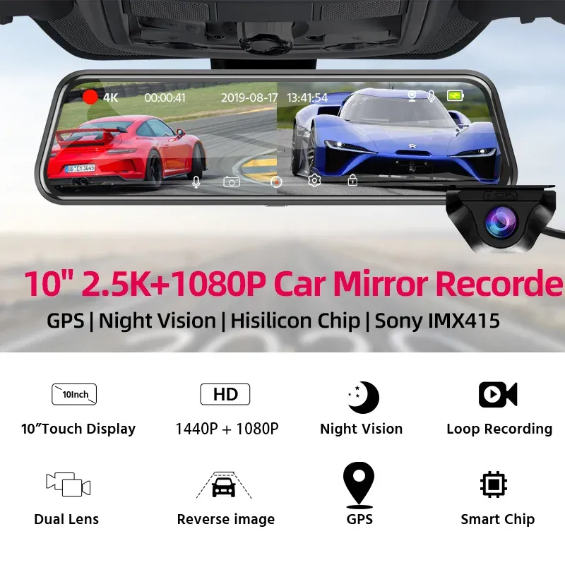 מראת דרך חכמה E-ACE 2K עם GPS ו-Wi‑Fi