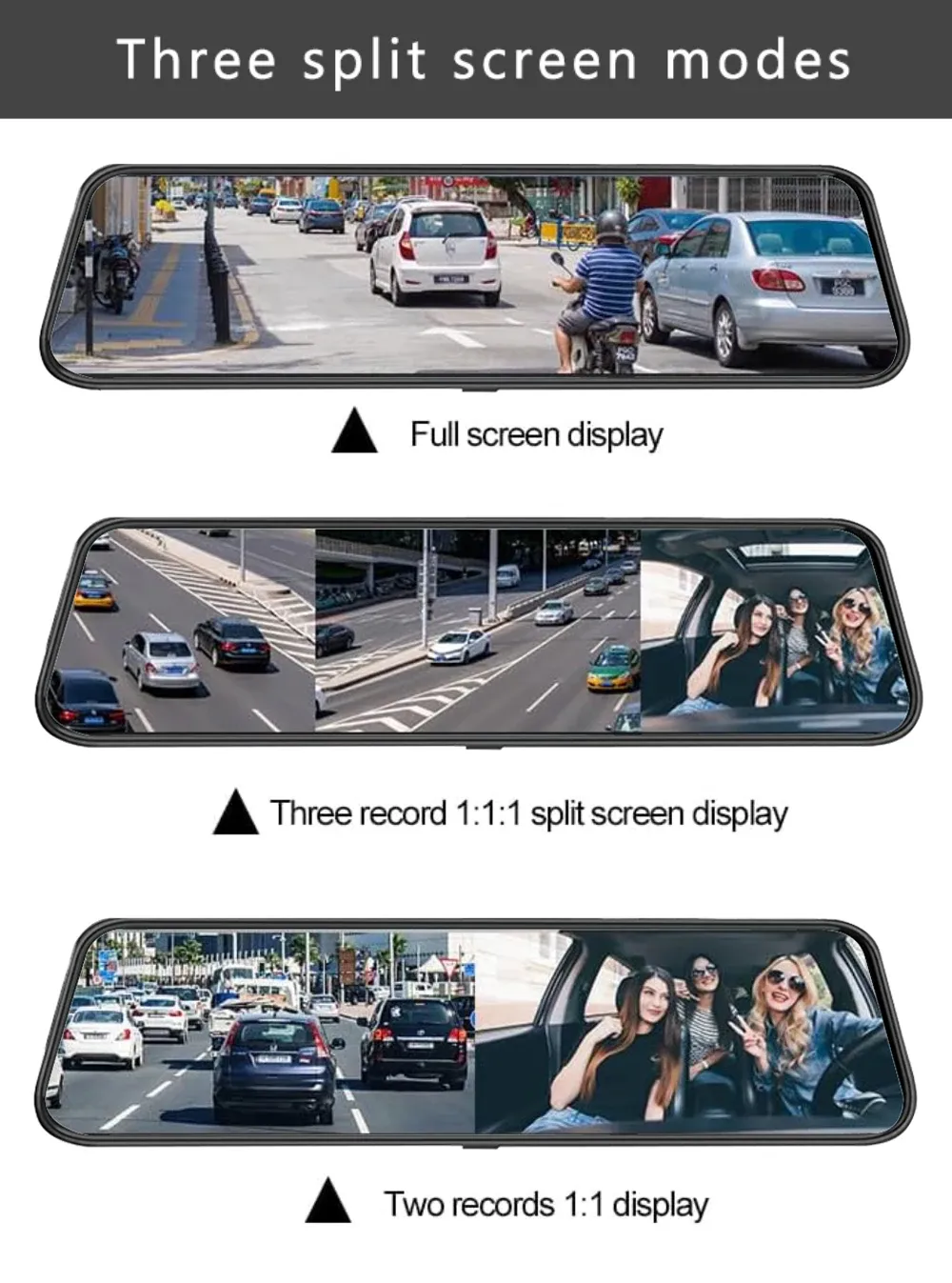מראת דרך חכמה 10 אינץ׳ עם שלוש מצלמות, GPS ו‑Wi‑Fi