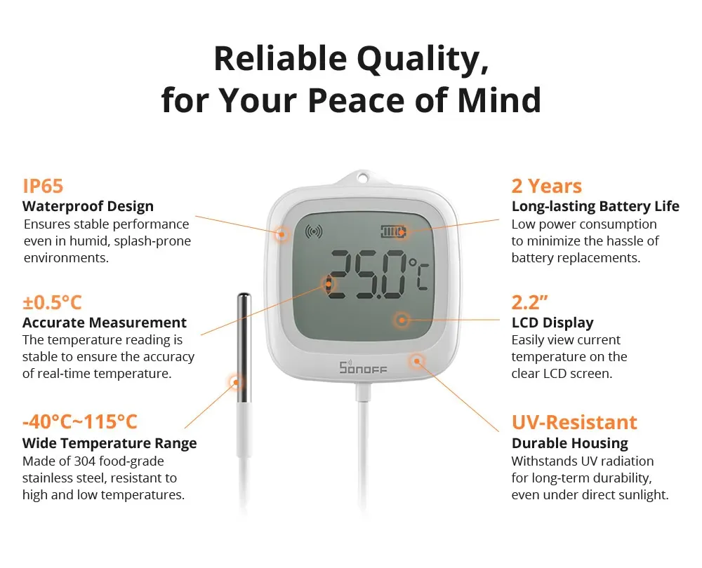 מדחום חכם Zigbee עם מסך LCD ובדיקה עמידה למים לבית ולמקררים