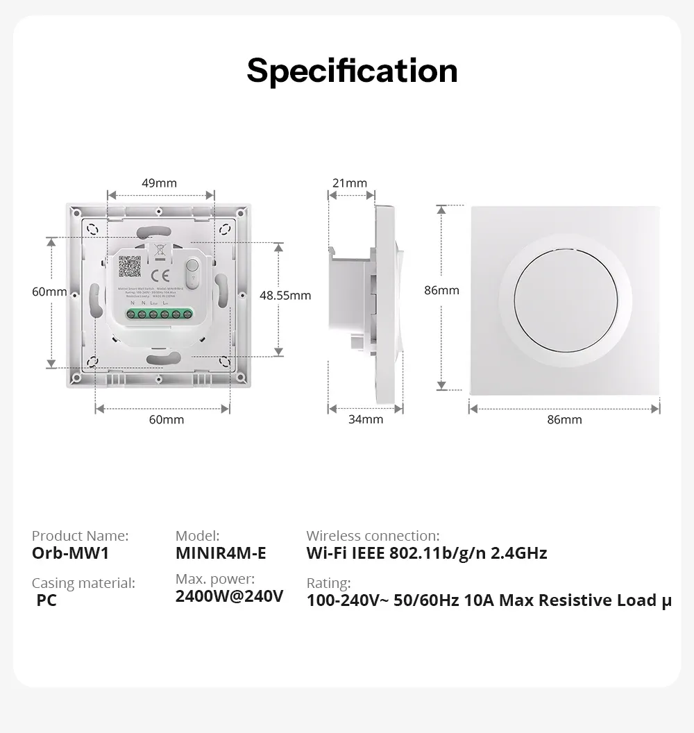 מתג קיר חכם SONOFF Orb-MW1 עם Matter ו‑Wi‑Fi