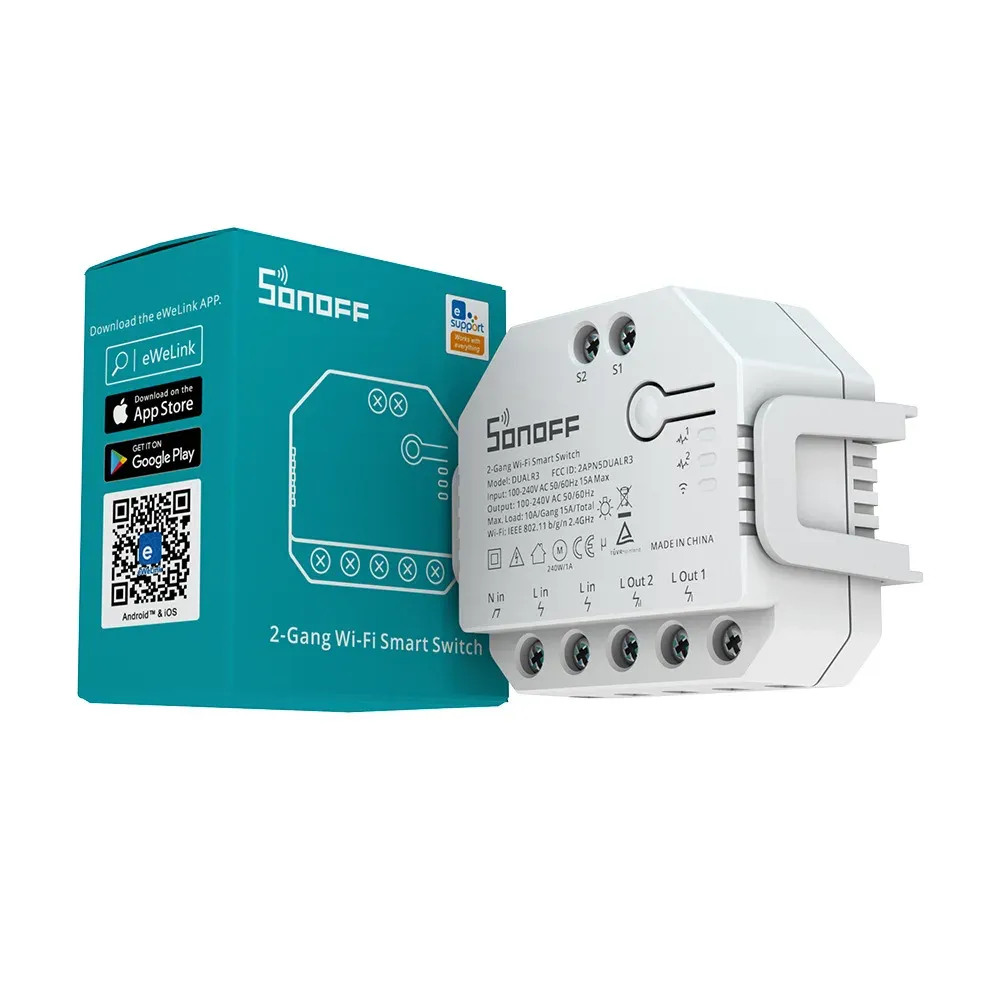 מודול ממסר חכם דו־ערוצי SONOFF DUAL R3 לניהול עומסים, תאורה ותריסים