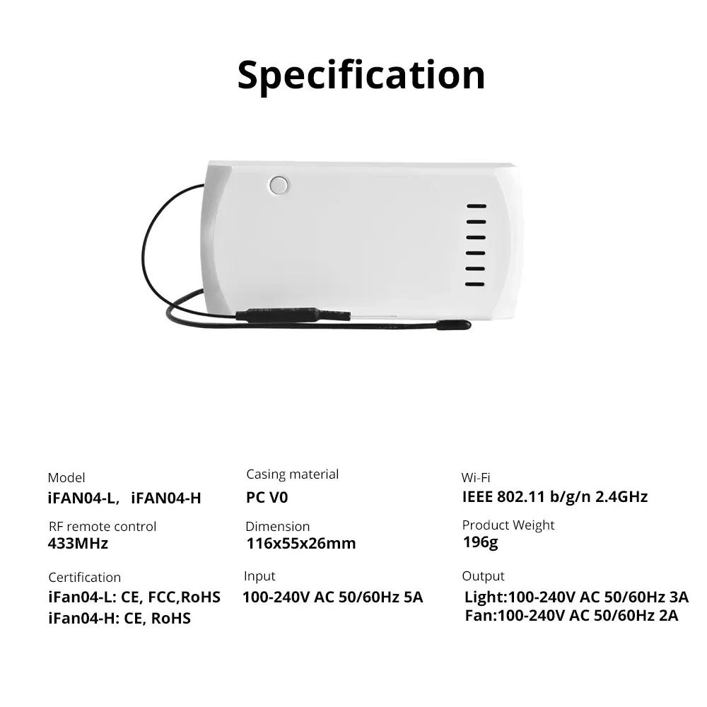 בקר חכם למאוורר תקרה ותאורה SONOFF iFan04 עם Wi‑Fi ו‑RF